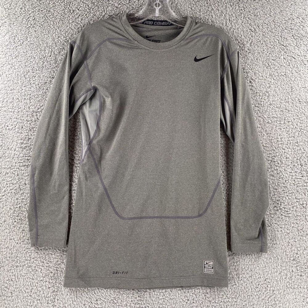 Nike Shirt Mens Large Gray Pro Combat Hyperwarm Dri Fit Fitted Swoosh Rash Guard